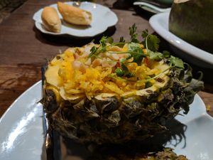 Pineapple macadamia fried rice at Uu Dam Chay in Hanoi