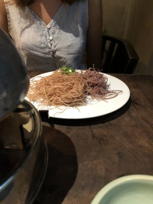 Ginger noodles with the hot pot.  at Uu Dam Chay in Hanoi