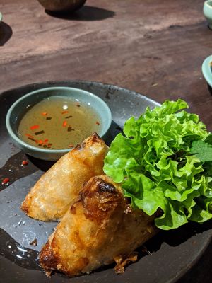 Nem vuong - tasty but pretty oily at Uu Dam Chay in Hanoi