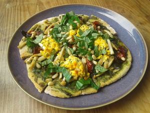Pesto mushroom pizza at Om Hanoi in Hanoi
