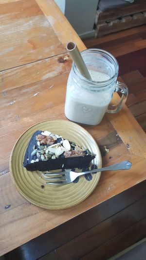chocolate cake and chai smoothie at Om Hanoi in Hanoi