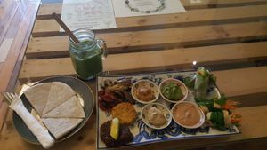 Taste platter and green monster smoothie at Om Hanoi in Hanoi
