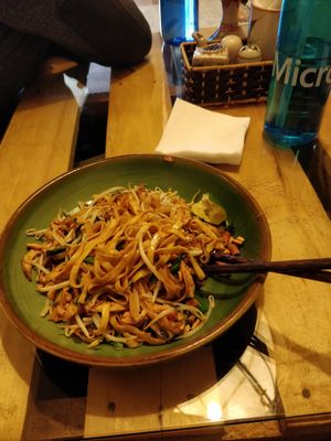Pad thai (partially eaten) at Om Hanoi in Hanoi