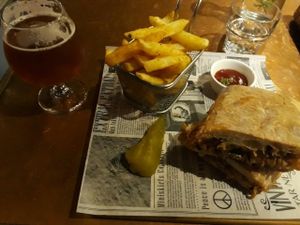 Vegan pulled pork burger with fries at URBN Culture in Taipei