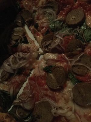 Fennel sausage pizza veganized at Pyro Pizza - Food Truck in Portland