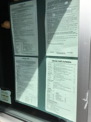 Menu at Genies Cafe in Portland