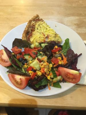 vegan quiche and salad  at PerryLicious Coffee and Cake Rooms in Teignmouth