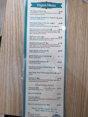 Vegan menu at PerryLicious Coffee and Cake Rooms in Teignmouth
