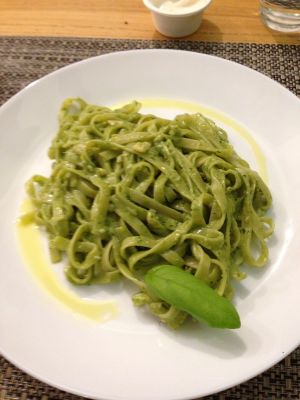 "Fettuccine" with basil and cashews pesto! ♡ at Veggy Garden Bistrot in Rome