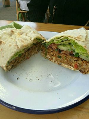 korean BBQ pulled jackfruit wrap at gud in Altrincham