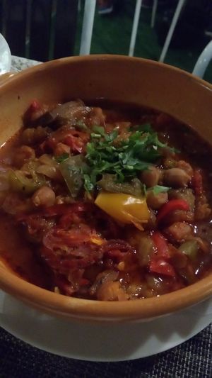 fried eggplants in tomato sauce at Al Zaytouna in Vienna