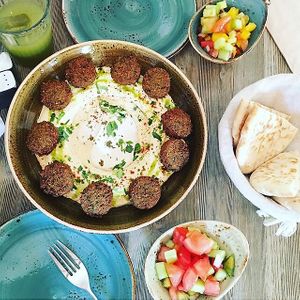 Incredible vegan falafel, hummus & salad! at Simply Delicious by Ronen in Mallorca