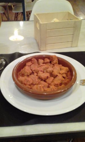Soya in a spicy tomato sauce. Delicious at 269 Gastro Vegan in Salamanca