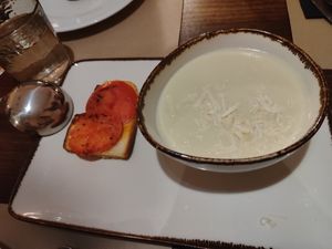 Gazpacho de espárragos blancos at 269 Gastro Vegan in Salamanca