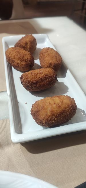 There were 6 of these no-pollo croquetas but my partner couldn't wait until this picture was taken. at 269 Gastro Vegan in Salamanca
