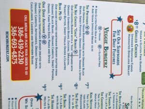 veggie burger section of menu at Beach Burgerz in Flagler Beach