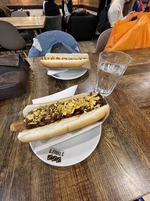 Original & a Chilli Hot Dog  at 3 Three's Coffee Lounge in Birmingham