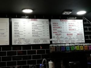 Menu board at 3 Three's Coffee Lounge in Birmingham