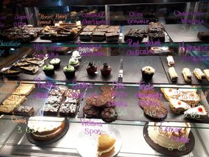 Selection of vegan cakes. Rocky road is delicious! at 3 Three's Coffee Lounge in Birmingham