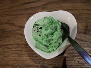 Vegan mint ice-cream (£2.20 for 1 scoop). at 3 Three's Coffee Lounge in Birmingham
