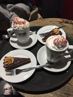 Black Forest hot chocolate & reese’s pieces at 3 Three's Coffee Lounge in Birmingham