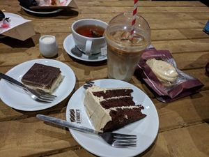 Cake and millionaire shortbread at 3 Three's Coffee Lounge in Birmingham