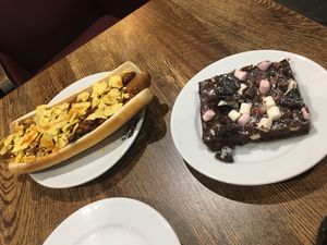 Rocky road and chilli dog at 3 Three's Coffee Lounge in Birmingham