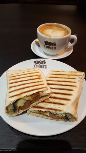 Panini and coffee at 3 Three's Coffee Lounge in Birmingham
