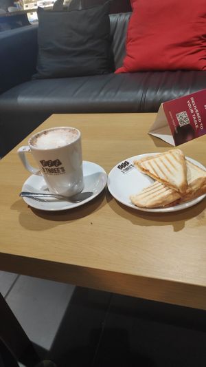 Coffee and toastie at 3 Three's Coffee Lounge in Birmingham