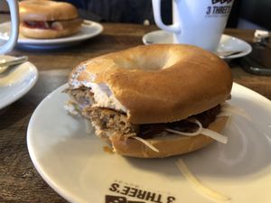 Sausage bagel at 3 Three's Coffee Lounge in Birmingham