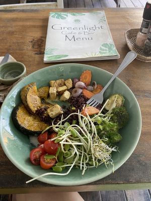 Half eaten as I forgot to take picture before but it was a ‘build your own’ bowl. Delicious   at Greenlight Cafe & Bar in Koh Samui