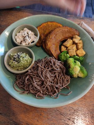 Build your own bowl with vegan cheese and vegan pesto at Greenlight Cafe & Bar in Koh Samui