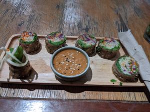 Rice paper rolls with satay sauce at Greenlight Cafe & Bar in Koh Samui
