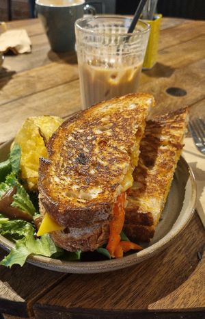 "Vegan 1" (toastie with hummus, red peppers, avocado and vegan cheese) at Shed in Reading