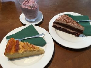 Some of their desserts. Museli, choco-cake and another cake. All pretty good and vegan! at Molly & Alf in Flensburg