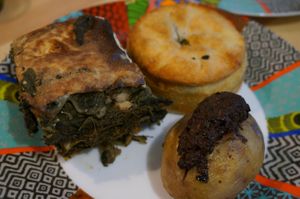 Lasagne, Vegetable pie, Roasted potato.  at Le Potager du Marais - Take Away in Paris