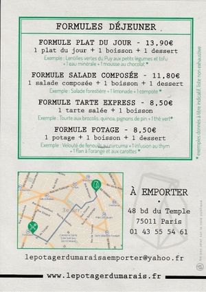 Sets of the Day (as of September 2016) at Le Potager du Marais - Take Away in Paris