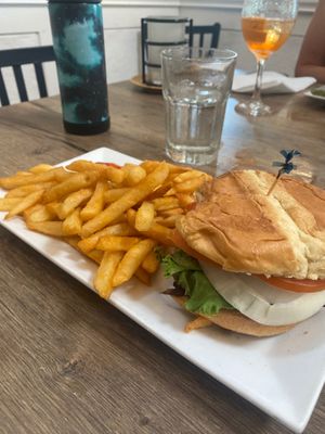 Added mushrooms to the plant based burger. Adds a lot of flavor.  at Dajio Restaurant in Ocracoke