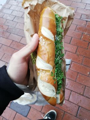 Laugenstange mit veganem Frischkäse at Alnatura - Bahrenfelder Str. in Hamburg
