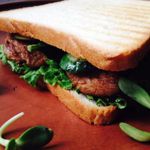 Sandvich with soy steak  at One Planet in Kyiv