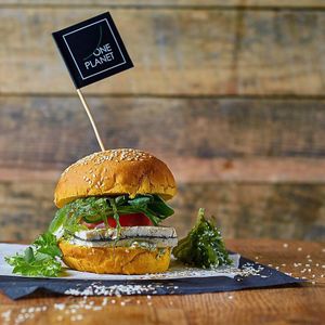 Vegan “fish” burger at One Planet in Kyiv