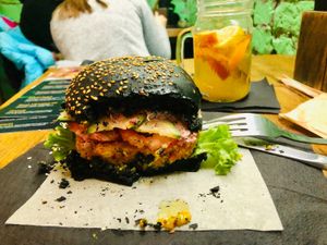 Black burger   at One Planet in Kyiv