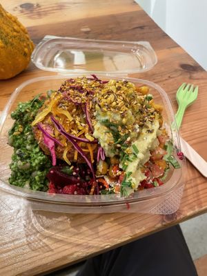 3 salad and a protein burgerr  at Loving Salads in Cork