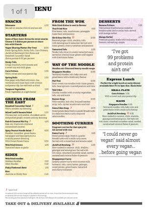 Vegan menu  at Tampopo in Manchester