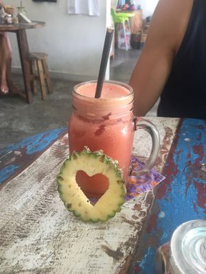 orange, waterlemon, ananas smoothie at The Spicy Coconut in Seminyak