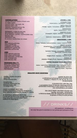 Updated menu  at The Spicy Coconut in Seminyak