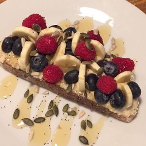 berry banana toast with cashew ";cream cheese"; at Home Coffee - Southsea in Portsmouth