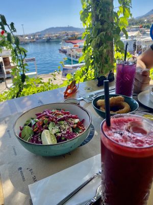 Soba noodle salad and more with a great view!  at Oburus Momus in Kas
