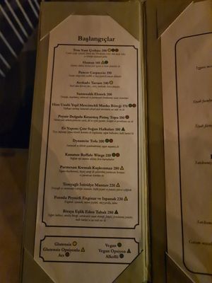 Starters menu at Oburus Momus in Kas