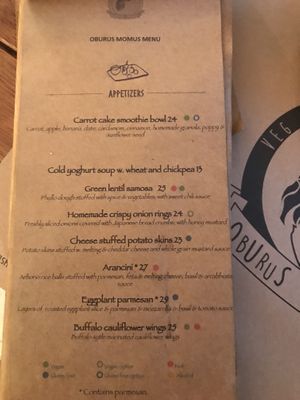 Menu at Oburus Momus in Kas
